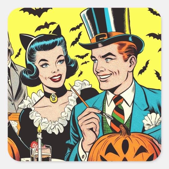 Sticker Carré Bande dessinée d'Halloween (Devant)