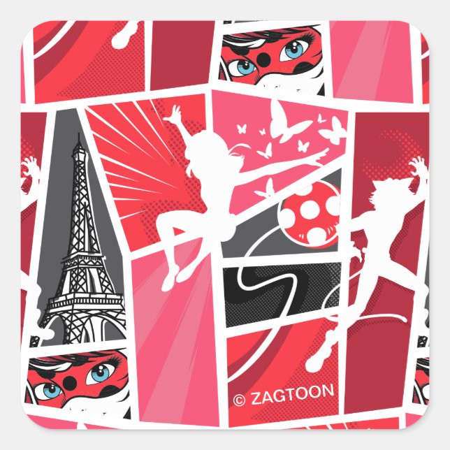 Sticker Carré Bande dessinée Miraculaire Ladybug Paris Motif (Devant)