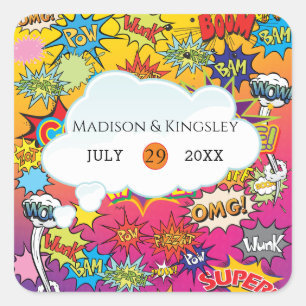 Sticker Carré Bande dessinée Pop Art 💥 🎨 Discours Bubble Retro