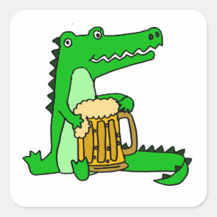 Sticker Carré Bande dessinée potable de bière d'alligator drô