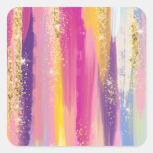 Sticker Carré Bandes arc-en-ciel colorées avec Parties scintilla