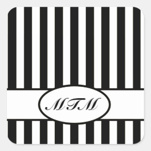 Sticker Carré Bandes automnales noires avec monogramme