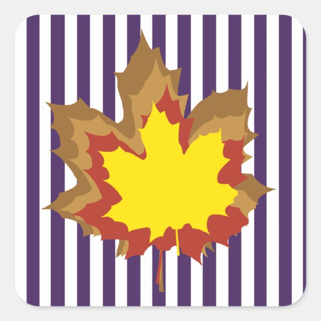 Sticker Carré Bandes automnales pourpres avec Feuilles (Devant)