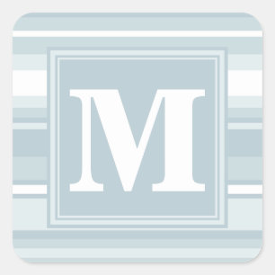 Sticker Carré Bandes bleu glace monogramme