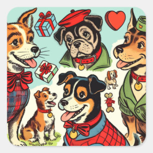 Sticker Carré Bandes dessinées pour chiens rétro