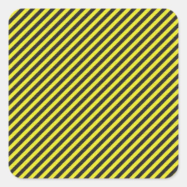 Sticker Carré Bandes diagonales minces en noir et jaune (Devant)