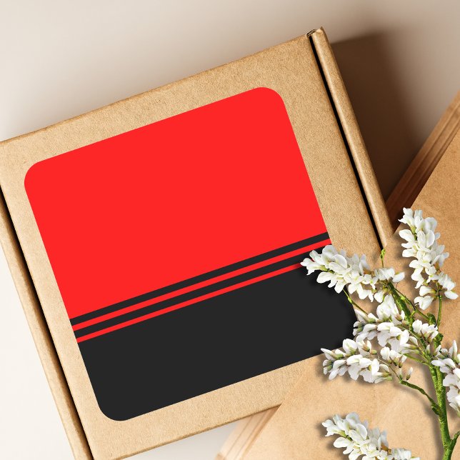 Sticker Carré Bandes horizontales noires élégantes | Rouge (Créateur téléchargé)