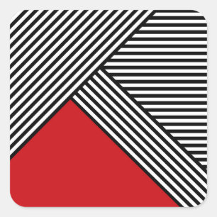 Sticker Carré Bandes noires et blanches avec triangle rouge