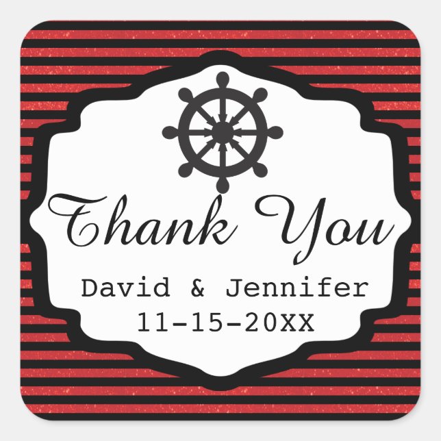 Sticker Carré Bandes noires et rouges | Nautical (Devant)