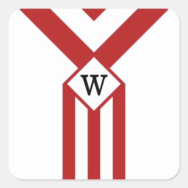 Sticker Carré Bandes rouges et Chevrons avec Monogramme sur blan (Devant)