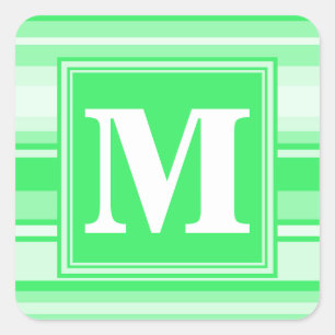 Sticker Carré Bandes vertes de printemps monogramme