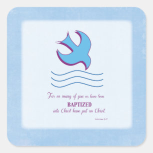 Sticker Carré Baptême Adulte Colombe sur Fond Bleu