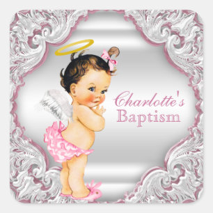 Sticker Carré Baptême d'ange de filles Christening