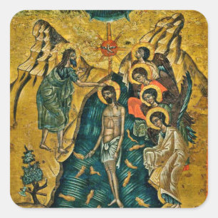 Sticker Carré Baptême du Christ Icône chrétienne orthodoxe