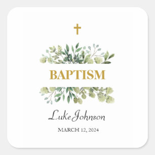 Sticker Carré Baptême Gold Cross