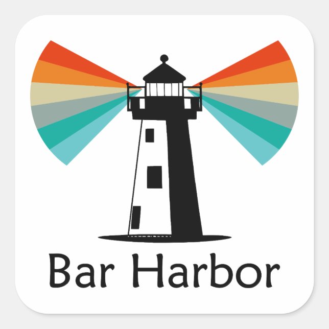 Sticker Carré Bar Harbor Maine Lighthouse Rainbow (Devant)