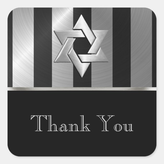 Sticker Carré Bar Mitzvah Black and Silver Stripe Star de David (Devant)