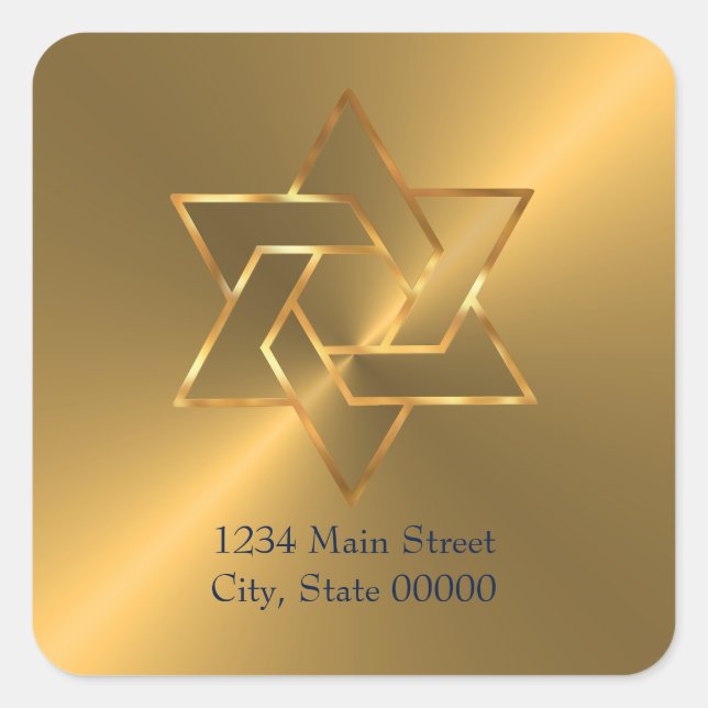 Sticker Carré Bar Mitzvah Gold Star of David Adresse de retour (Devant)