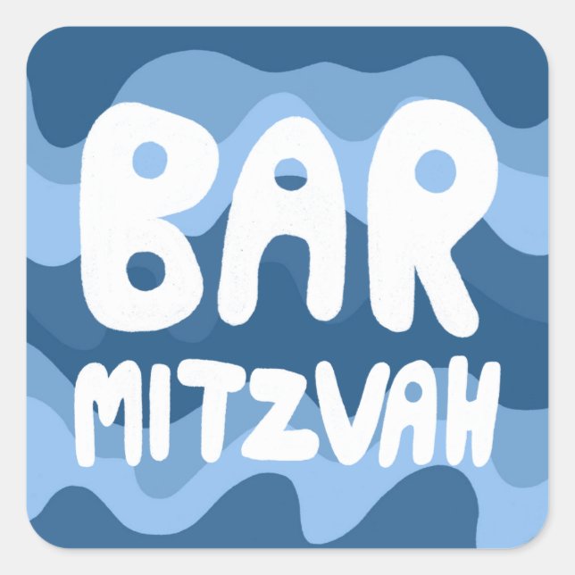 Sticker Carré BAR MITZVAH Personnalisable Bleu Verre (Devant)