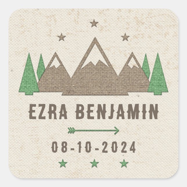 Sticker Carré Bar Mitzvah Personnalisé Toile de Camping en Toile (Devant)