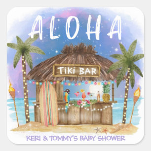 Sticker Carré Bar Tiki Tropical Surf & Sea Baby Shower
