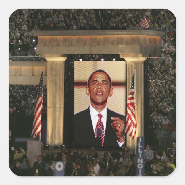 Sticker Carré Barak Obama prononce un discours à la dernière nui (Devant)