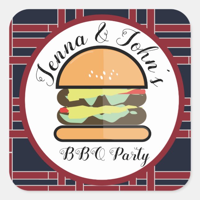 Sticker Carré Barbecue barbecue bébé Q Baby shower d'anniversair (Devant)