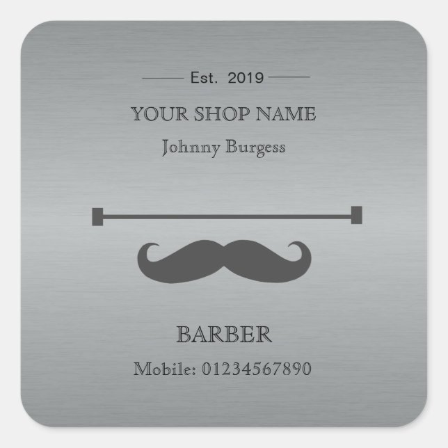 Sticker Carré Barber Shopping Coiffeur Hipster Professionnel (Devant)