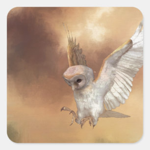 Sticker Carré Barn Owl en vol peinture numérique