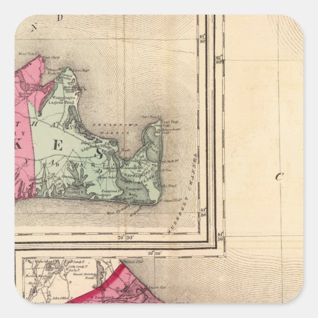 Sticker Carré Barnstable, Dukes, Nantucket comtés (Devant)