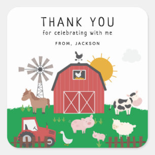 Sticker Carré Barnyard Farm Thème Anniversaire Merci