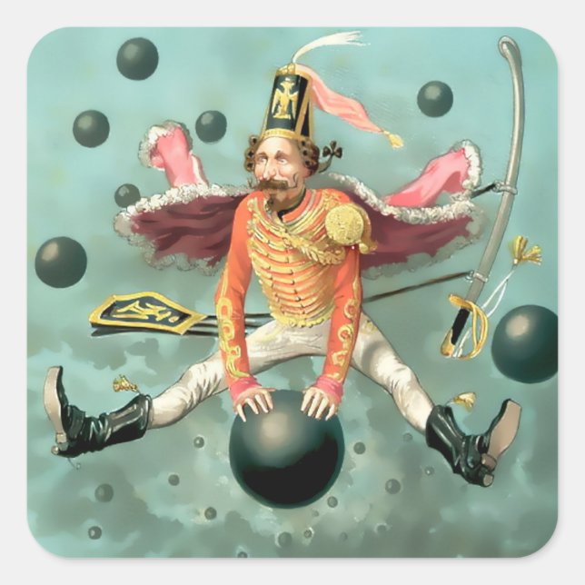 Sticker Carré Baron Munchausen Rides a Cannonball (Devant)