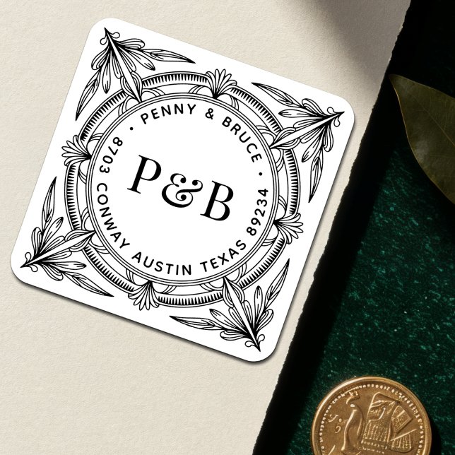 Sticker Carré Baroque Foliage Wedding Return Address Labels (Créateur téléchargé)