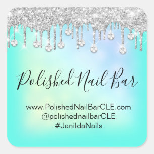 Sticker Carré Barre à ongles Holographic Mint Blue Diamond Drips