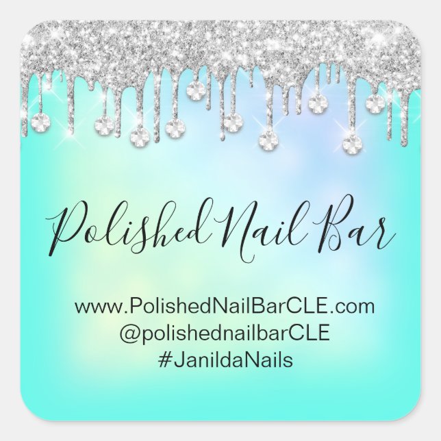 Sticker Carré Barre à ongles Holographic Mint Blue Diamond Drips (Devant)