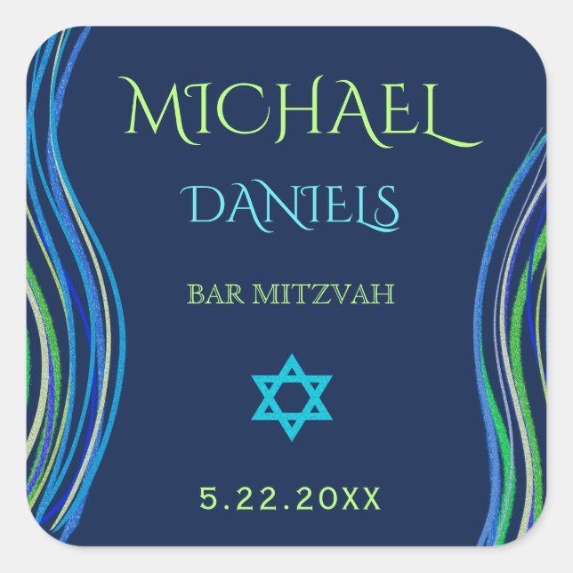 Sticker Carré Barre Mitzvah Shawl de prière bleue et verte (Devant)