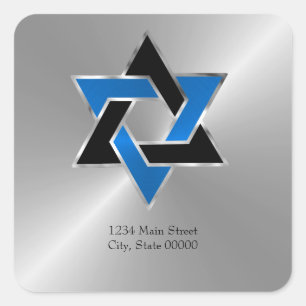 Sticker Carré Barre Mitzvah Silver Blue Black Star Adresse Sceau