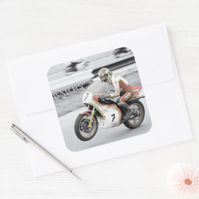 Sticker Carré Barry Sheene 2, la version teinte à la main (Enveloppe)