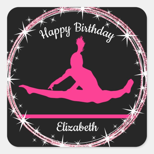 Sticker Carré Bars de gymnastique Anniversaire en rose et noir (Devant)