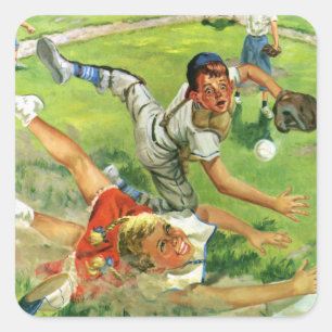 Sticker Carré Base-ball sportif vintage, équipes d'enfants jouan