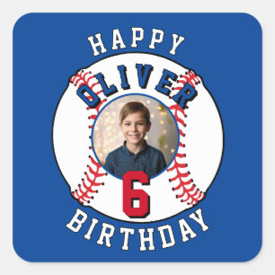 Sticker Carré Baseball Ball Kids Photo Anniversaire