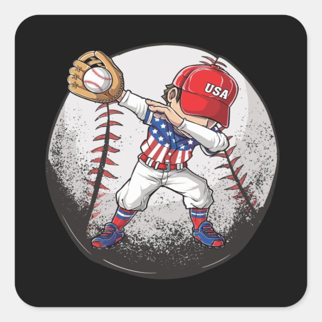 Sticker Carré Baseball Dabbing Boy USA Jersey (Devant)