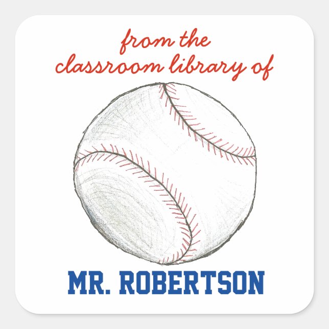 Sticker Carré Baseball personalized teacher gift bookplate (Devant)
