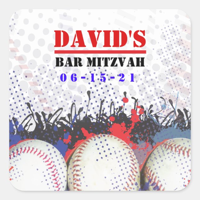 Sticker Carré BASEBALL SPLATTER Bar Mitzvah Reprendre Accueil Ta (Devant)