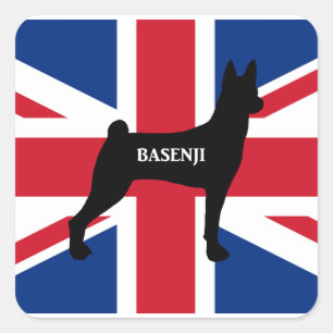 Sticker Carré basenji nom silhouette england Royaume-Uni fla