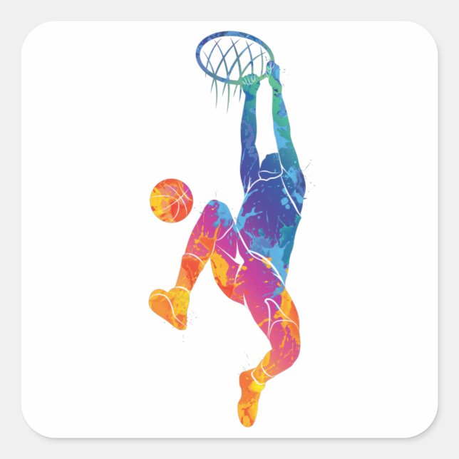 Sticker Carré Basket aquarelle (Devant)