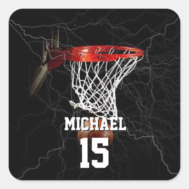 Sticker Carré Basket-ball Ajouter Votre Nom Et Numéro Pop Art (Devant)