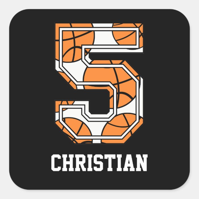 Sticker Carré Basket-ball personnalisé numéro 5 (Devant)