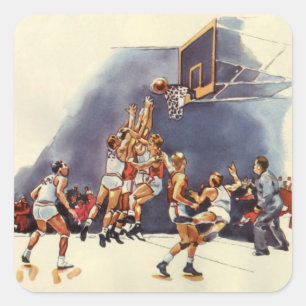 Sticker Carré Basket-ball sportif vintage, joueurs dans un match