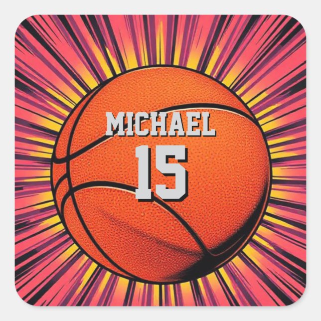 Sticker Carré Basket-ball Votre nom Pop Art (Devant)